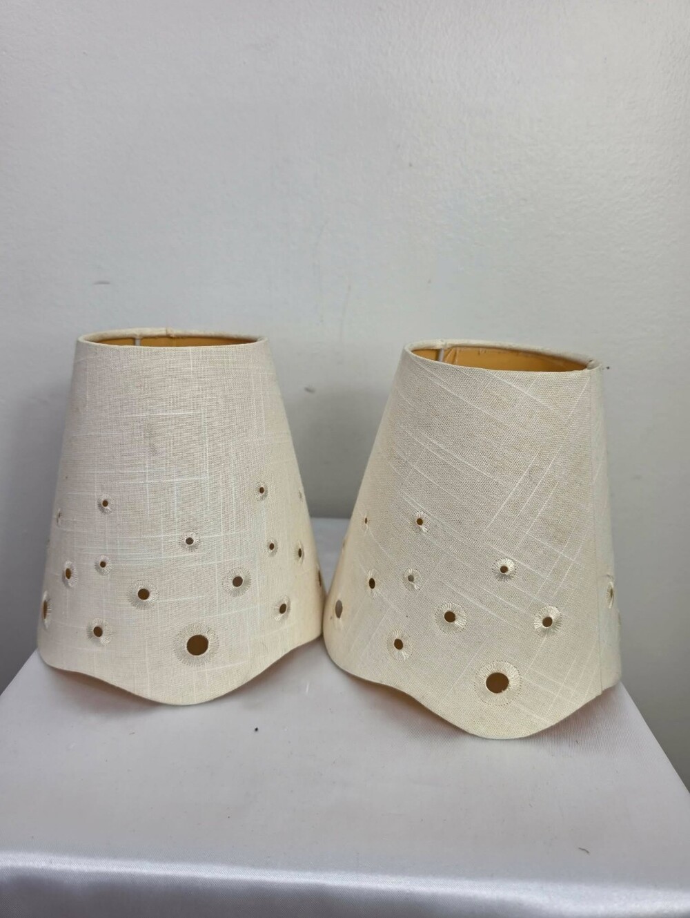 Pair of Cream Tapered Lamp Shades with Perforated Dot Design